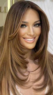 Chestnut Brown  Balayage Face Framing Butterfly Hair Cut Wig