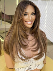 Chestnut Brown  Balayage Face Framing Butterfly Hair Cut Wig