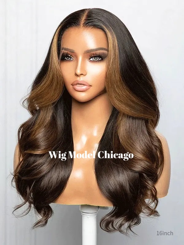 Wig Model Chicago - Medical Wigs Femperial - Affordable lace front deep brown wig with warm front highlights