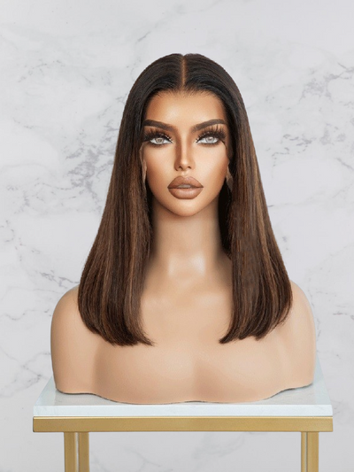 Coffee Brown Highlighted Shoulder Length Bob Wig