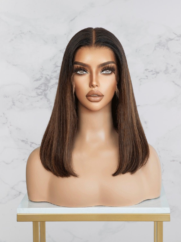 Coffee Brown Highlighted Shoulder Length Bob Wig