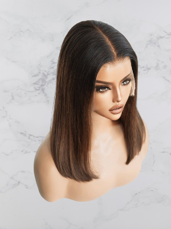 Coffee Brown Highlighted Shoulder Length Bob Wig