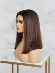 Coffee Brown Highlighted Shoulder Length Bob Wig