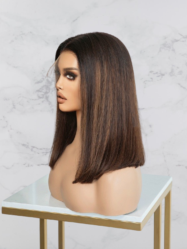 Coffee Brown Highlighted Shoulder Length Bob Wig