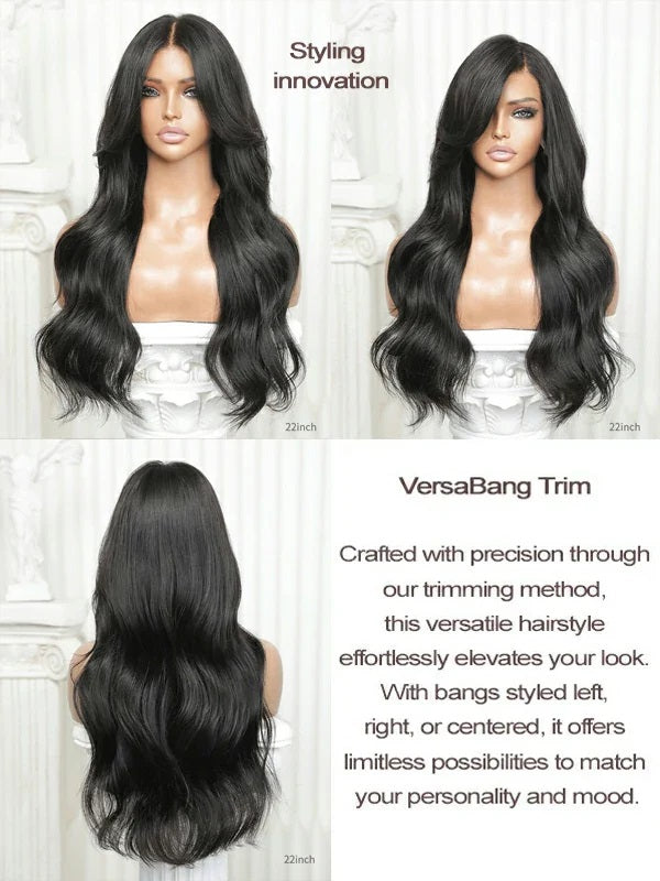 Curtain Bang Jet Black Loose Wavy Wig Model