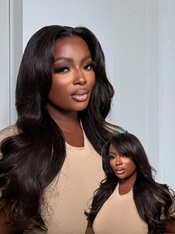Curtain Bang Jet Black Loose Wavy Wig Model