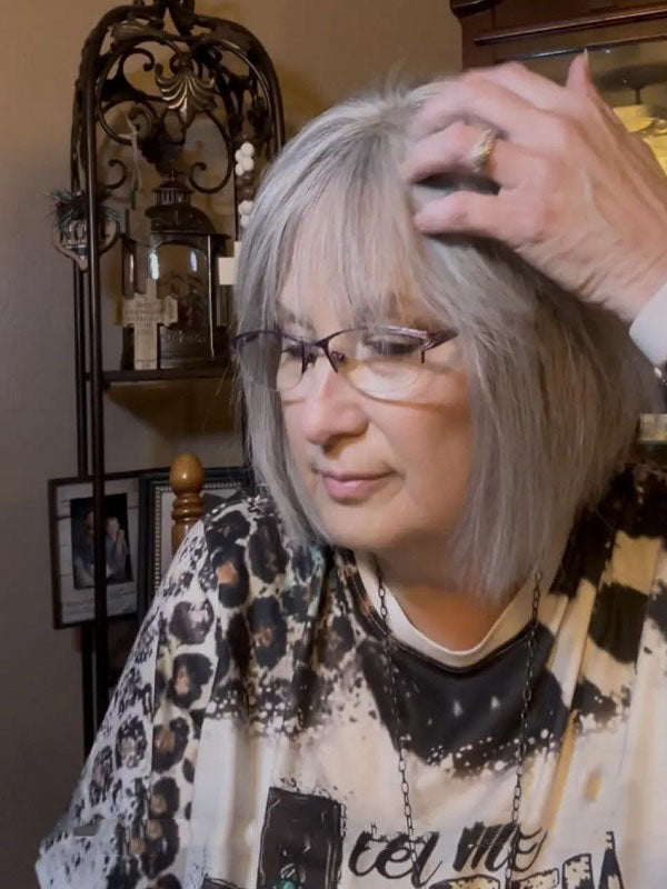 Gray Human Hair Short Bob Fringe Hair Topper