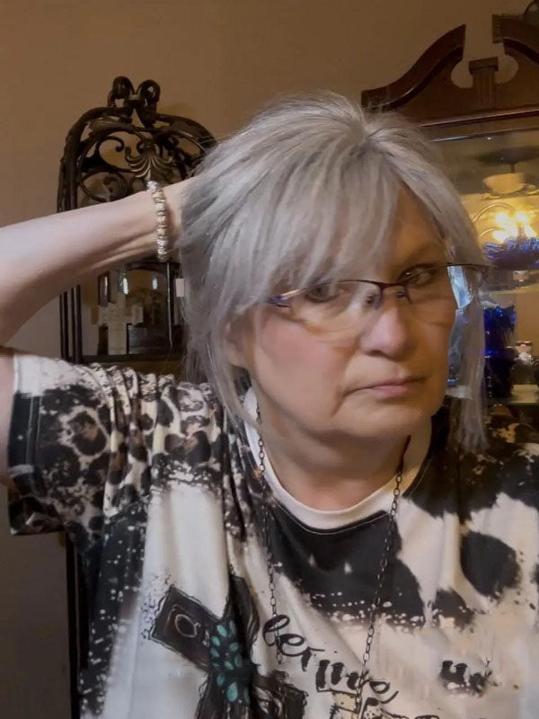 Gray Human Hair Short Bob Fringe Hair Topper