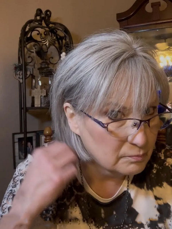 Gray Human Hair Short Bob Fringe Hair Topper