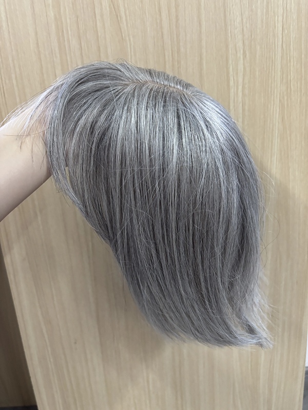 Gray Human Hair Short Bob Fringe Hair Topper