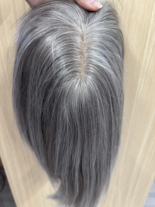 Gray Human Hair Short Bob Fringe Hair Topper