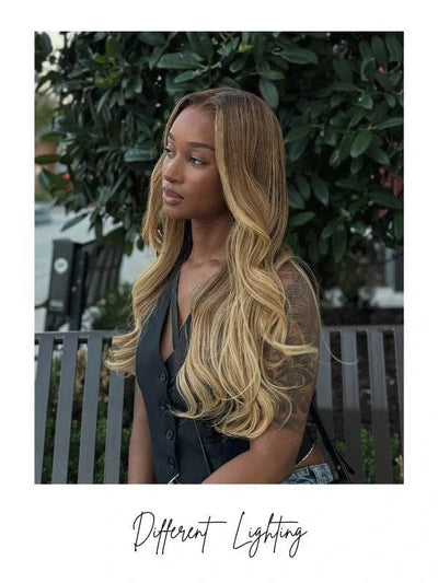 Honigblonde Ombre-Perücke mit warmem Farbton, Modell Miami