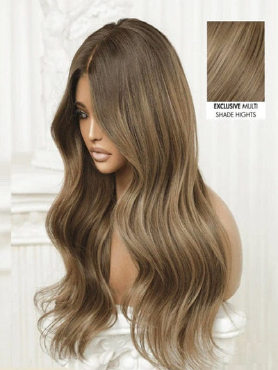 Latte Karamellbraun Balayage mit honigblonden Highlights Perücke Model Georgia