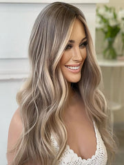 Light Blond Face Framing Money Piece Ash Tone Root Smudge Silk Female Hair Topper