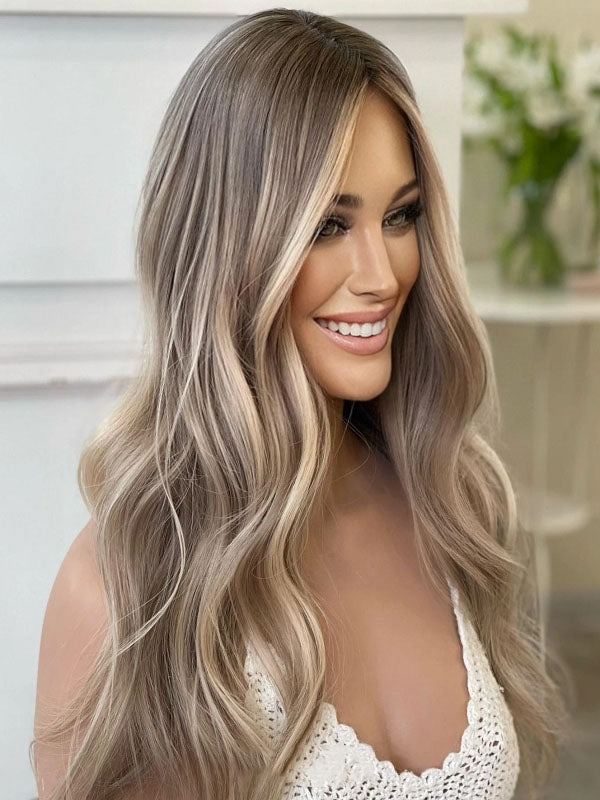 Light Blond Face Framing Money Piece Ash Tone Root Smudge Silk Female Hair Topper