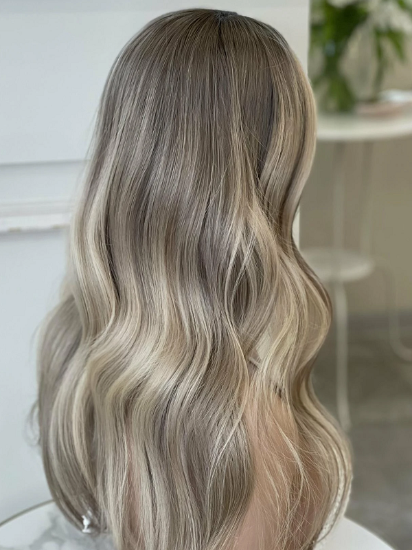 Light Blond Face Framing Money Piece Ash Tone Root Smudge Silk Female Hair Topper