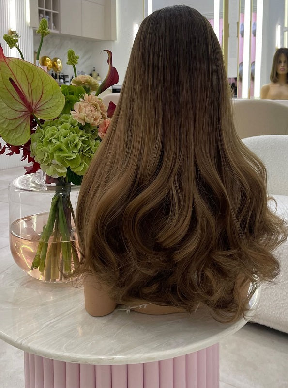 Long Warm Coffee Brown Wig 2402