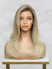Natural Blond Ash Rooted Face Framing Soft Layers Human Hair Wig