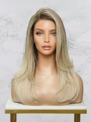 Natural Blond Ash Rooted Face Framing Soft Layers Human Hair Wig