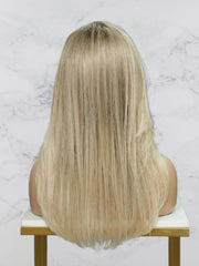 Natural Blond Ash Rooted Face Framing Soft Layers Human Hair Wig