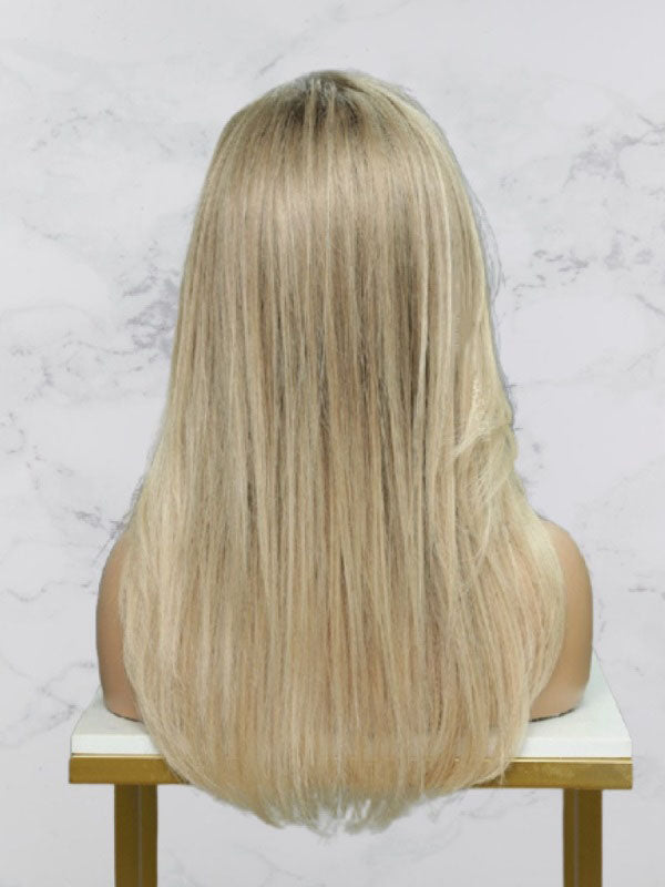 Natural Blond Ash Rooted Face Framing Soft Layers Human Hair Wig