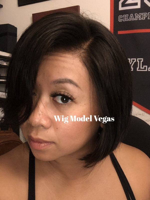 Wear And Go Natural Black Bob Wig Model Vegas