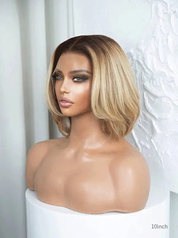 Warm Blond Dark Rooted Bob Wig Model New Orleans Medical Wigs Femperial Medicalwigsfemperial