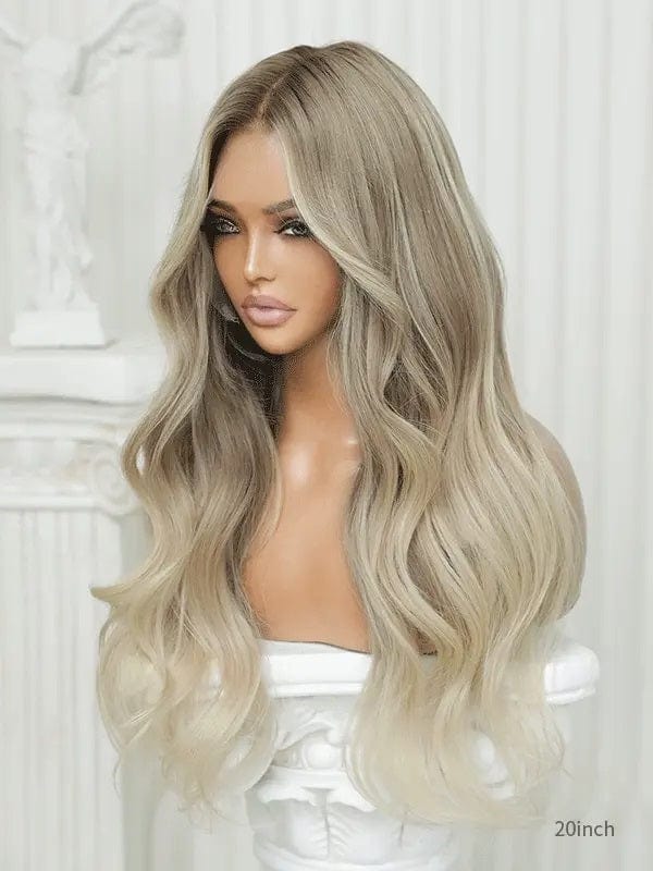 Wavy Blond Darker Root Smudge Wig Model Boston