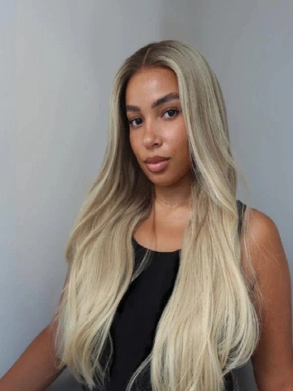 Wavy Blond Darker Root Smudge Wig Model Boston