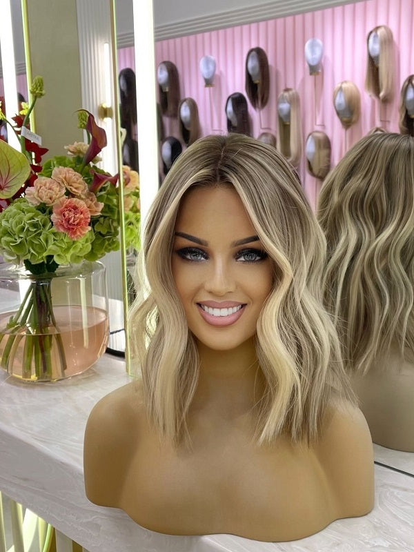 Wavy Bob Blond Balayage Fringe Cut Wig With Short Side Bangs