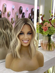 Wavy Bob Blond Balayage Fringe Cut Wig With Short Side Bangs