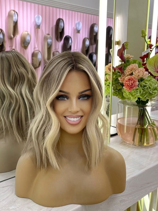 Wavy Bob Blond Balayage Fringe Cut Wig With Short Side Bangs