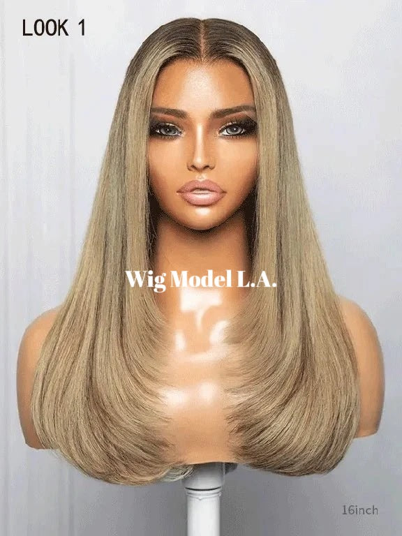 Face Framing Highlights Warm Tone Blond Wig Model L.A.