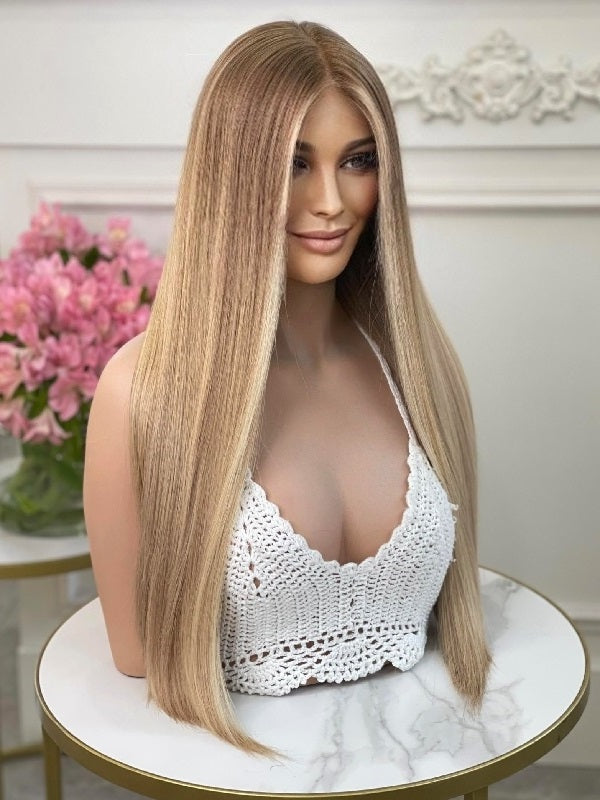 Super long sleek blond wig with the sunny highlights in the front 2 - Medical Wigs Femperial