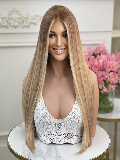 Super long sleek blond wig with the sunny highlights in the front 2- Medical Wigs Femperial