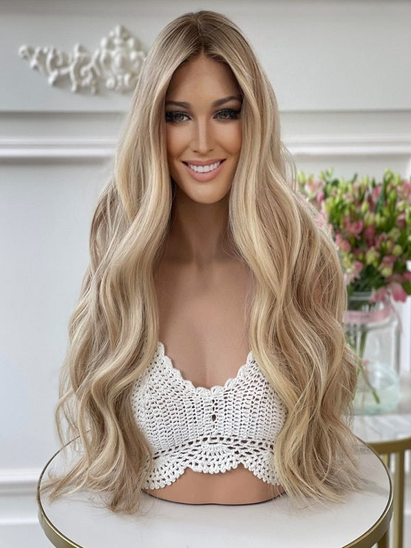 Shop this super long wavy California blond balayage wig from 100% Eastern European hair.- Medical Wigs Femperial