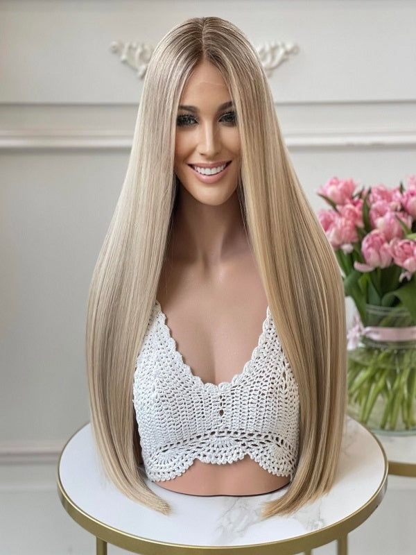 Sleek platinum blond wig